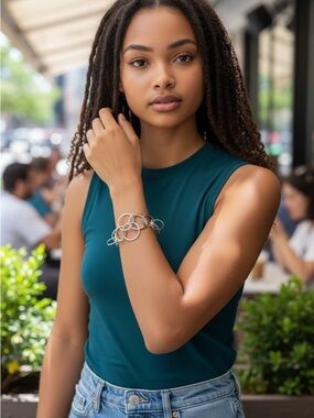 Lia Sophia NWT and box Silver Multi-Ring Statement bracelet fits up to 8 inches